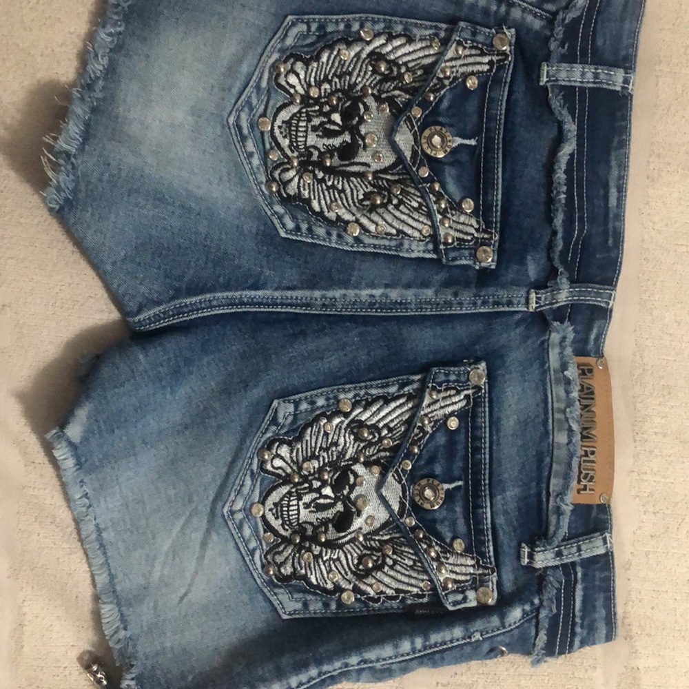 Embellished Blue Denim Shorts